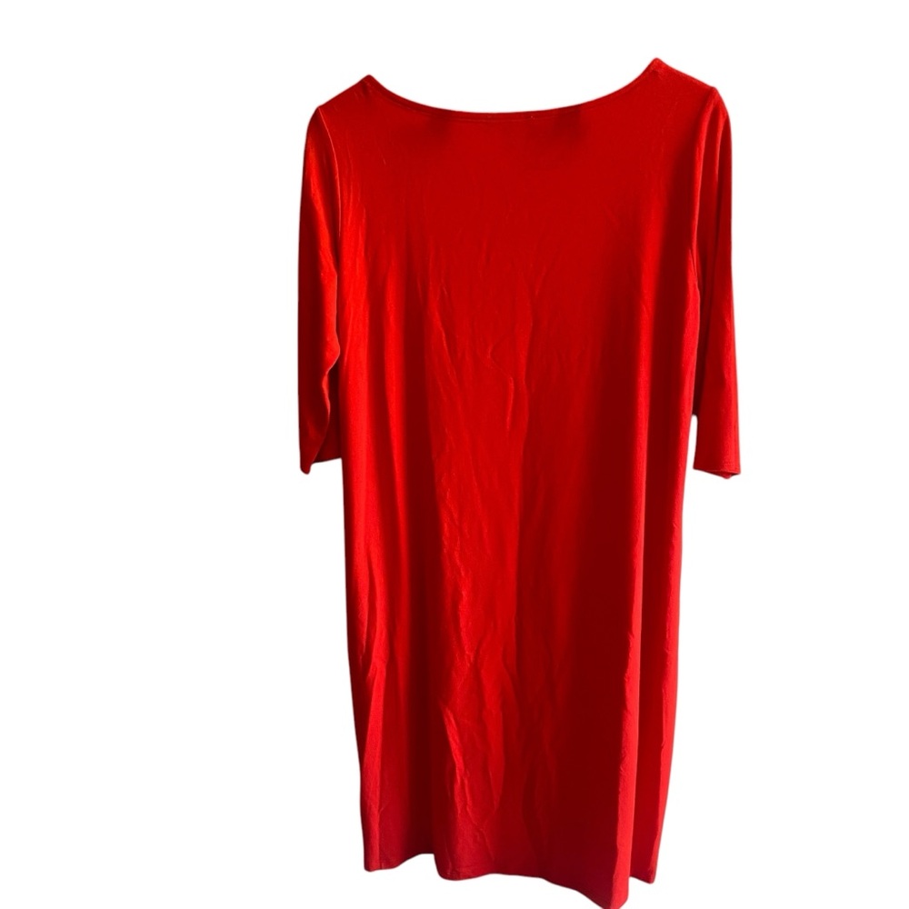 Eileen Fisher Jersey Shift Midi Dress Size Small Long Sleeve Crew Neck Red - Picture 3 of 5